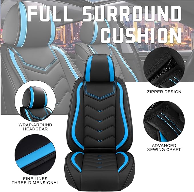 CTDS Car Seat Covers for Chevy Trax 2015-2026, Stylish Sport Seat Cover, Premium Nappa Leather Car Seat Cover. Automobile Seat Covers Sets.(Standard 5 Seats/Black Blue)