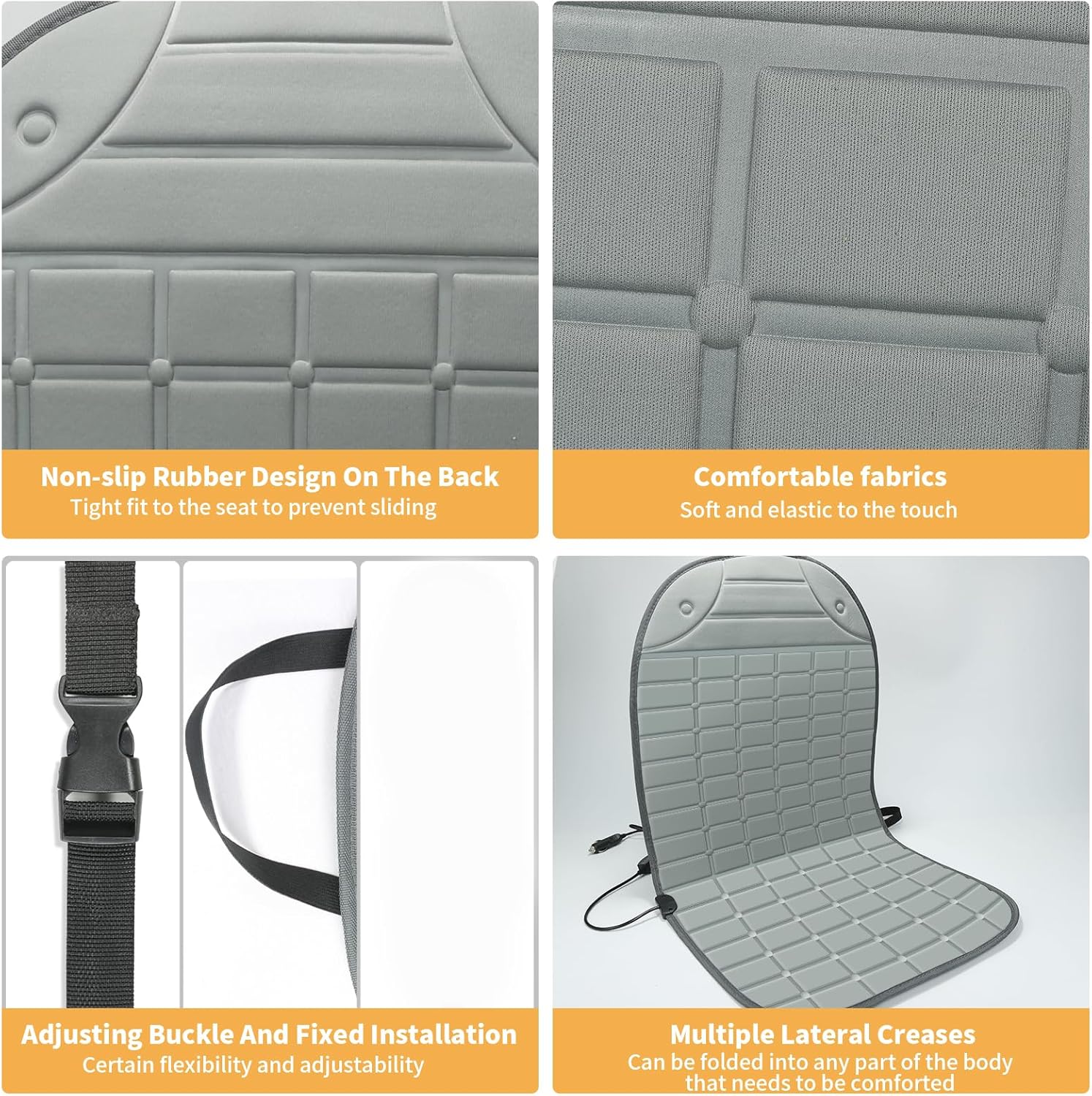 2 Pack Winter Seat Cushion - Portable Comfortable Fiber Seat Cover with Adjustable Buckle for Full Back and Seat (Gray)