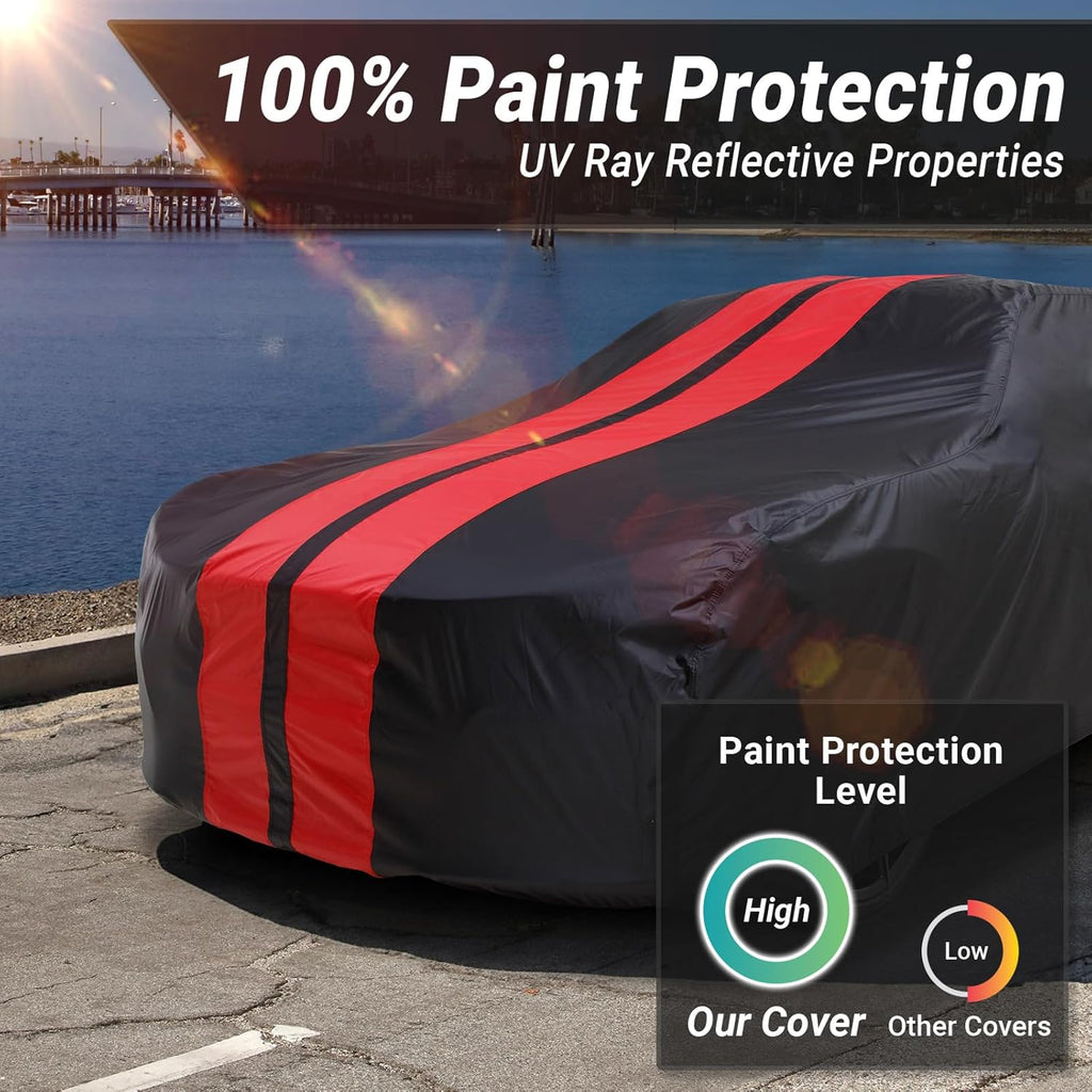 iCarCover Custom Car Cover for Buick Regal (1973-1977) Waterproof All-Weather Rain Snow UV Sun Protector Full Exterior Indoor Outdoor Car Cover (Stripe - Black/Red)