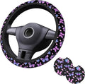 Purple Butterfly Steering Wheel Cover - Beauty Butterfly Wheel Cover Anti-Slip Breathable Universal for 15 Inch Car Steering Wheel Cover with 2 Pieces Car Coasters Suitable for Men Women
