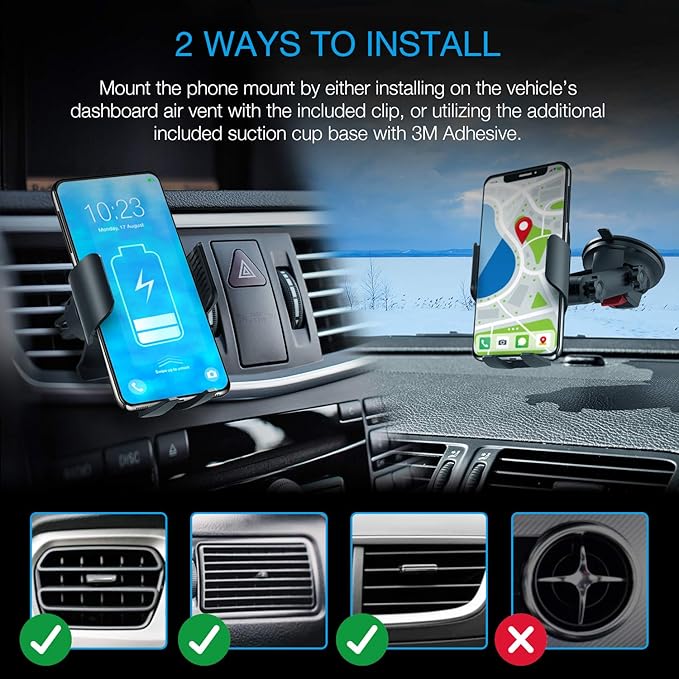 RexingUSA X5 Motorized Qi Car Mount - 15W/7.5W Wireless Charging, Auto Sensing Clamping, Windshield & Air Vent | iPhone, Android & Galaxy Smartphones (No Car Charger)