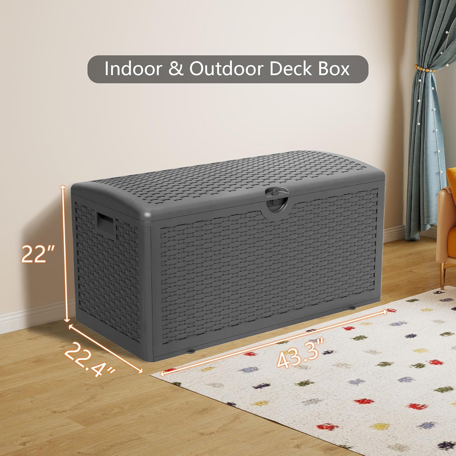 80 Plus Gallon Resin Deck Box, Waterproof Outdoor Storage Bin for Patio, Poolside, and Garden, Lockable & UV-Resistant, Ideal for Small Spaces, Black