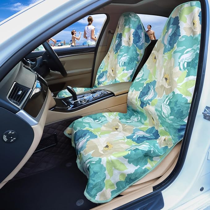Car Seat Covers 2pcs Waterproof Towel Car Seat Cover Universal Fit for Most Trucks SUV Fitness Athletes Pets Gym and Water Sport(Chrysanthemum)