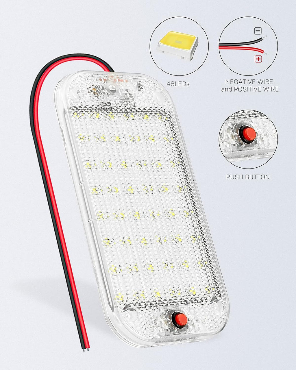 Dome Light for RV Interior, 48LED 800LM Ultra Bright 12 Volt LED White Lights, RV Ceiling Light with Switch Control, Ideal for Car Van Truck Camper Lorry Motorhome Boat(6 Pack)