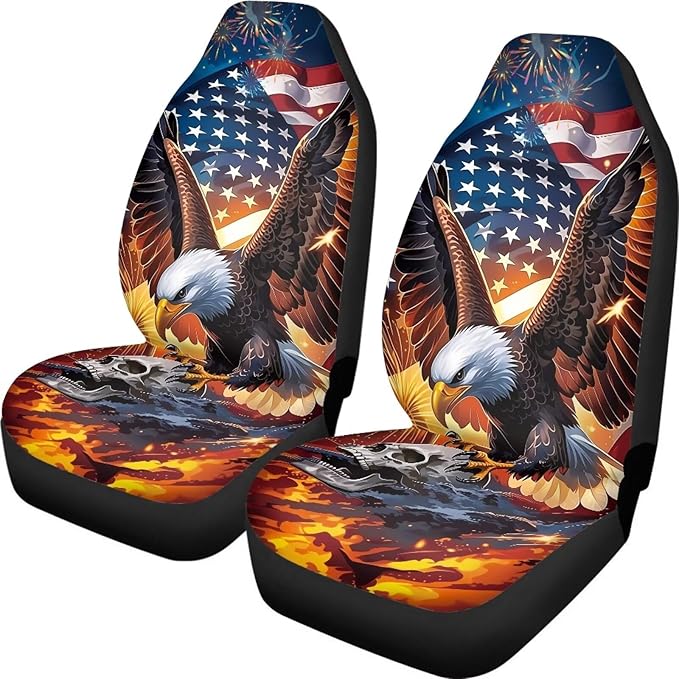 ELEQIN 250 Anniversary USA Car Front Seat Covers, Patriotic Collectors 2 Pack Polyester Automotive Seat ProtectorsSoft & Breathable, Vehicle Interior Accessories for Most Cars