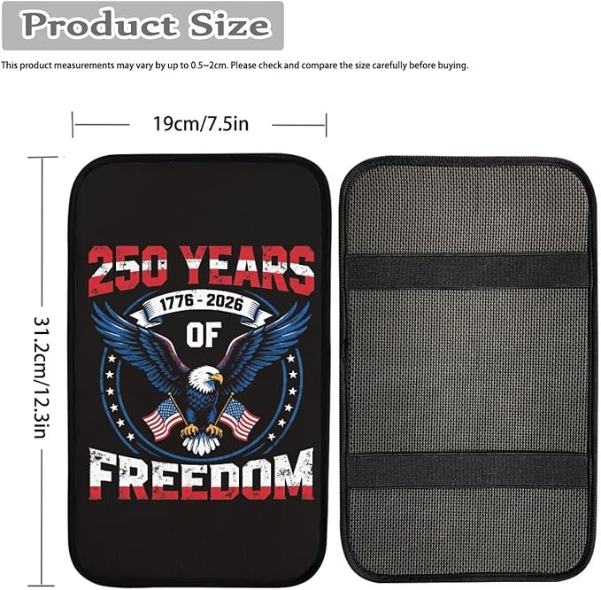Dreaweet 250th Anniversary Car Armrest Cover Universal Fit Patriotic Eagle Center Console Cover Pad Scratch & Wear Resistant Arm Rest Cover for Car Truck SUV,250 Years of Freedom