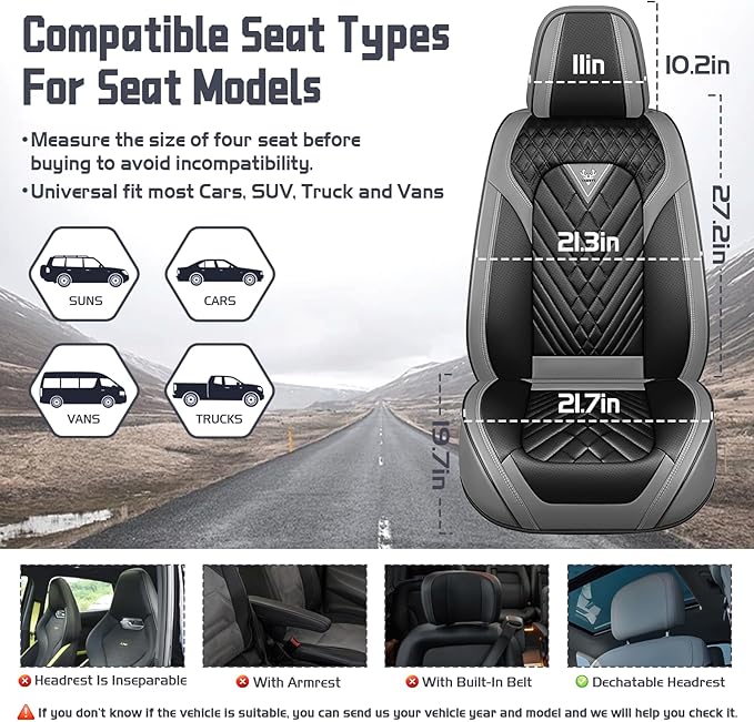 Truck Seat Covers for Ford Ranger 2019-2026, Waterproof Premium Leather Full Coverage Car Seat Cover, Muscle Sport Style Auto Interior Seat Cover Sets (Full Set/Gray Black)