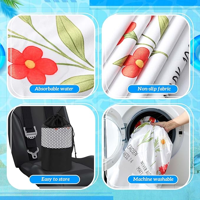 2 Pack Car Seat Towel Covers with Storage Bag 63 x 32 Inch Athletic Running Towel Seat Sweat Washable Non Slip Cover Gift for Car Outdoor Sport Activities (Christian Floral)