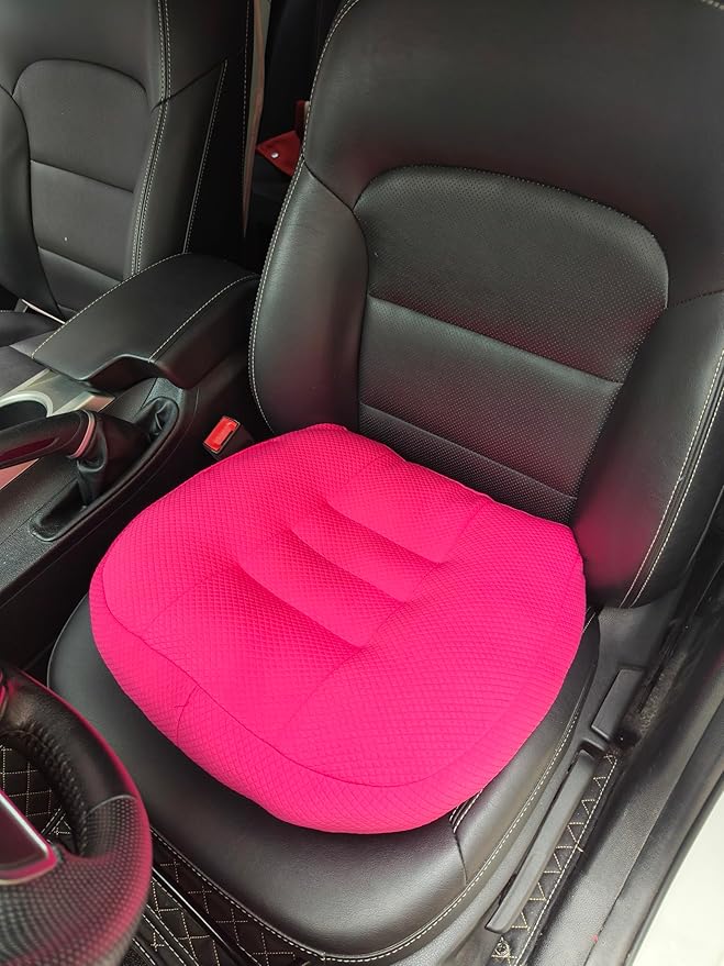 Adult Booster Seat Cushion for Car Height Increase Thick Pad for Office Chair Rocking Chair Floor Pillow Back Pain Coccyx Pain Relief, Carry Handle-Hot Pink