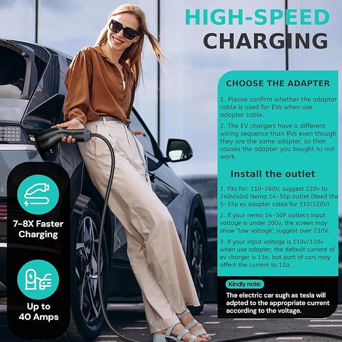 AIMILER Level 2 Electric Vehicle (EV) Charger(WIFI APP/Plug-play), 40A, 25ft Cable ETL Certified, 220V-240V NEMA 14-50P Plug EVSE w/ J1772 Connector, Portable EV Car Charging Stations for Home Level 2