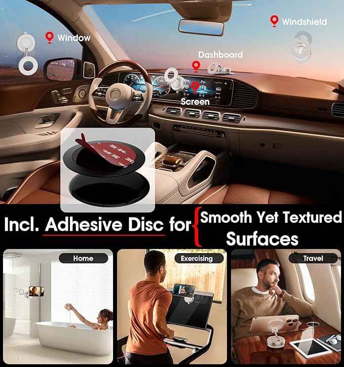 REOKILY Strong Magnetic Car Phone Holder for MagSafe Ultra Vacuum Suction Cup Phone Mount 360° Cell Phone Holders for Your Car Accessories for iPhone 16 15 14 13 12 Android