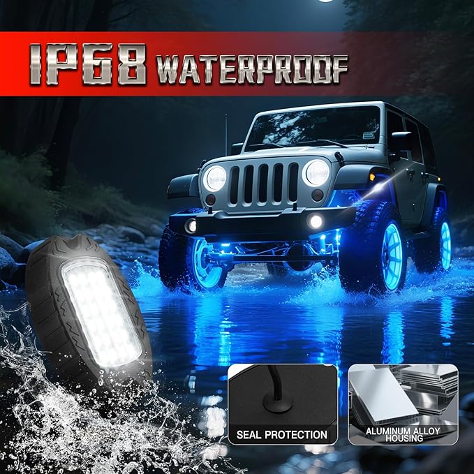 8 Pods Metal RGBW Rock Lights,LED Upgraded RGB Underglow Lights for Truck Jeeps ATV UTV Golf Cart RZR SXS Offroad,IP68 Waterproof Metal Multicolor Neon Underglow Kit with APP/RF Remote Music Mode,12V