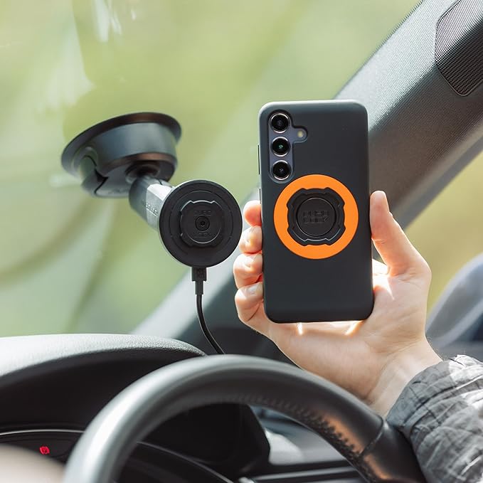 Quad Lock Heavy Duty Suction Car Phone Mount with MAG Phone Case and MAG Wireless Charging Head for iPhone X/XS