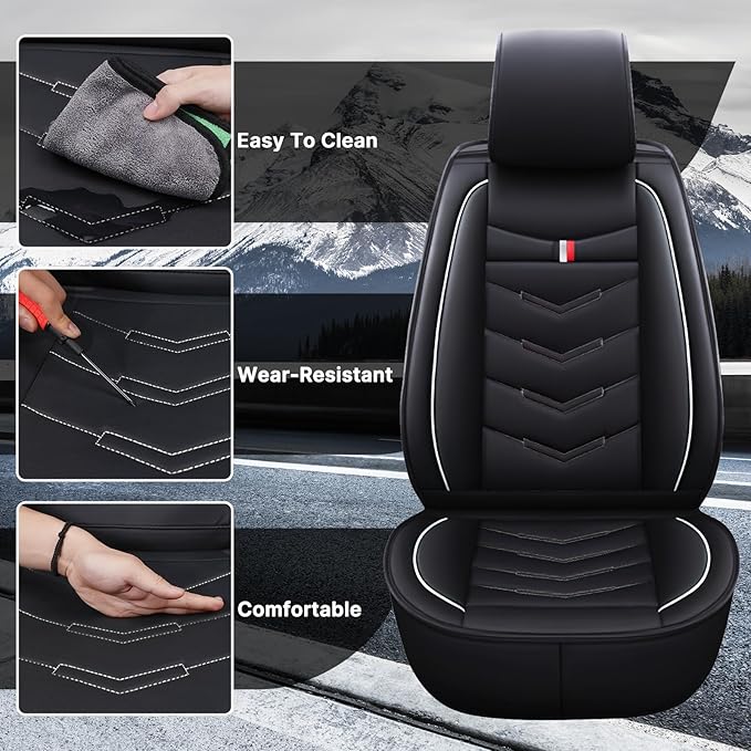 Car Seat Cover 7 Seats for Toyota Highlander 2001-2025, Waterproof Durable Premium Leather Car Seat Protector, Comfortable Anti-Slip Stylish Sport Seat Cover(7 Seats Standard,Black White)