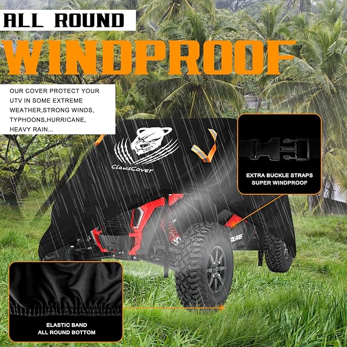 UTV Cover 2 Seater Waterproof Outdoor,Side by Side ATV Covers,Durable Anti-UV All Weather Protection, Compatible with Polaris Ranger General Can-am Defender Pioneer SXS Kawasaki Storage,126"x70"x75"