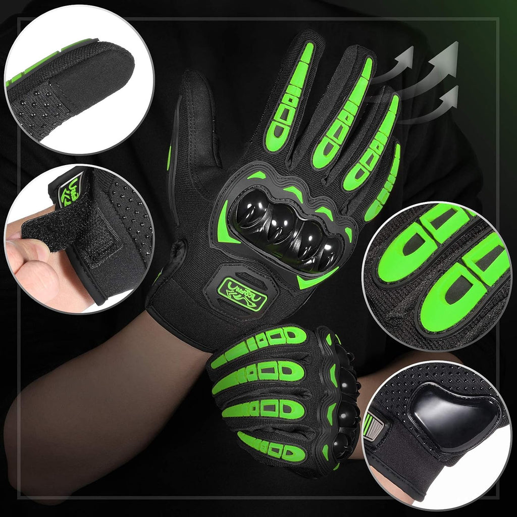 COFIT Motorcycle Gloves Breathable, Touchscreen Motorbike Gloves Anti-Slip with Good Grip Hard Knuckles Protection for Men Women Motocross, BMX ATV MTB Cycling, Road Racing - Green XXL
