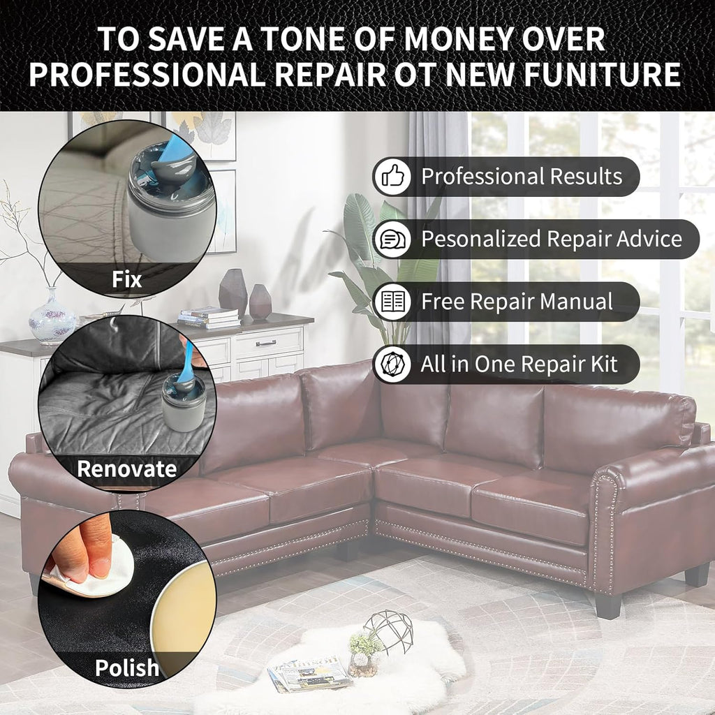 Leather Repair Kit Recoloring Balm Cleaner Conditioner Waterproof Beeswax Oil for Car Seat Furniture Couch Shoe Leather Vinyl(Dark Brown)
