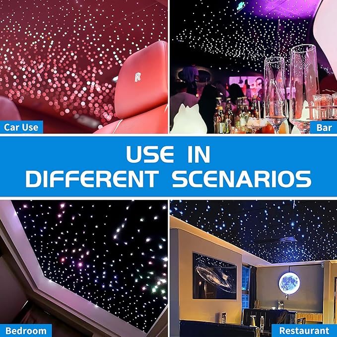 ATOKEE 16W Twinkle 800pcs Starlight Headliner Kit, 0.03in 9.8ft Dual Port Fiber Optic Star Lights for Car Roof Use with APP/Remote Control