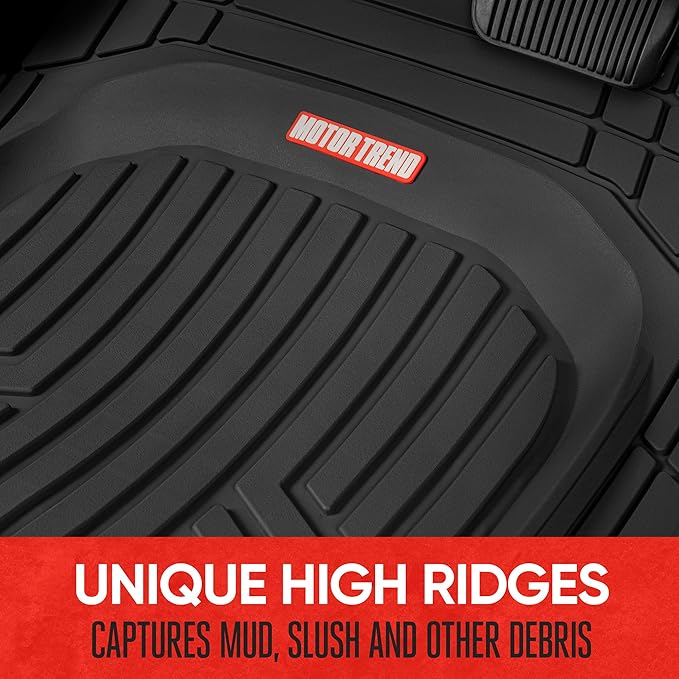 Motor Trend FlexTough Black Floor Mats for Cars & Cargo Mat Full Set - All Weather Front & Rear Rubber Automotive Floor Mats & Cargo Liner for SUV, Car, & Van - Interior Trunk Mat & Floors Cover