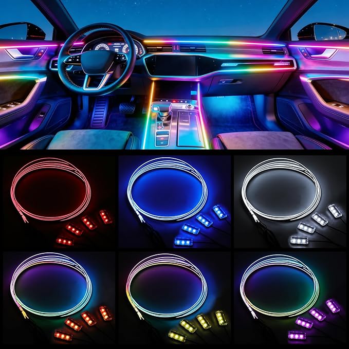 Interior Car LED Strip Lights with APP&Remote Control RGB 10 in 1 Ambient Lighting Kits Fiber Optic Strip LEDs,16 Million Colors,Music Sync Car Neon Lights for Cars,SUVs,Trucks
