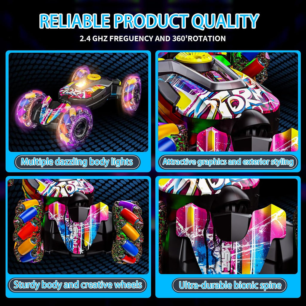 Gesture Sensing RC Stunt Car,Remote Control Car Toys for Ages 5-7-13,with Lights Music Spray,4WD 360° Spins All Terrains Kids Toys RC Cars,3-6 Year Old Boy Birthday Gift & 3-12 Best Gift for Kids