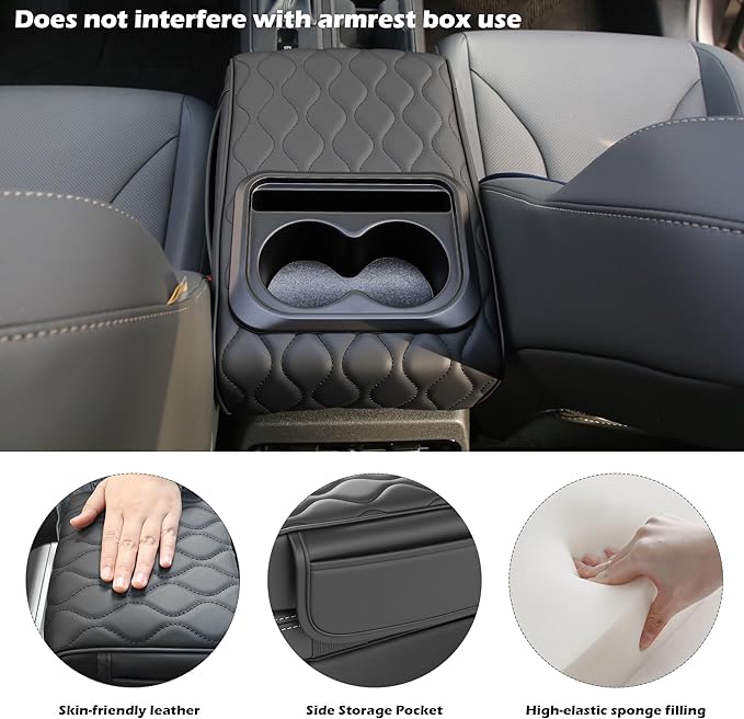 Upgraded Heightening Cup Holder Car Center Console Cover, Leather Car Armrest Cover Cushion with 2 Storage Bags,Car Armrest Storage Box Interior Accessories for Most Vehicles (Black)