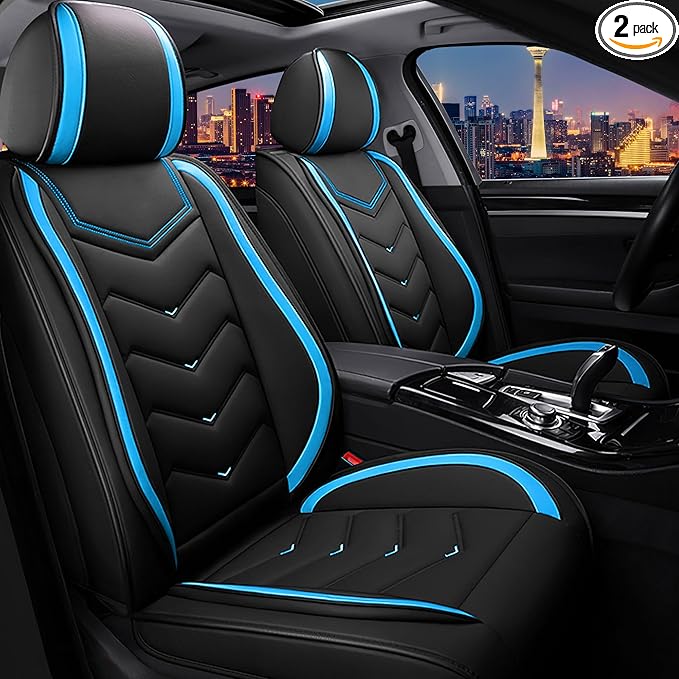 CTDS Car Seat Covers for Chevy Trax 2015-2026, Stylish Sport Seat Cover, Premium Nappa Leather Car Seat Cover. Automobile Seat Covers Sets.(Standard 2 Seats/Black Blue)
