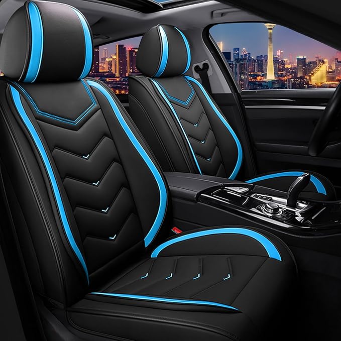 CTDS Car Seat Covers for Mazda CX-5 CX-3 CX-7 CX-9 CX-50 CX-30 CX-70 CX-90 2007-2026, Stylish Sport Seat Cover, Premium Nappa Leather Car Seat Cover.(Standard 2 Seats/Black Blue)