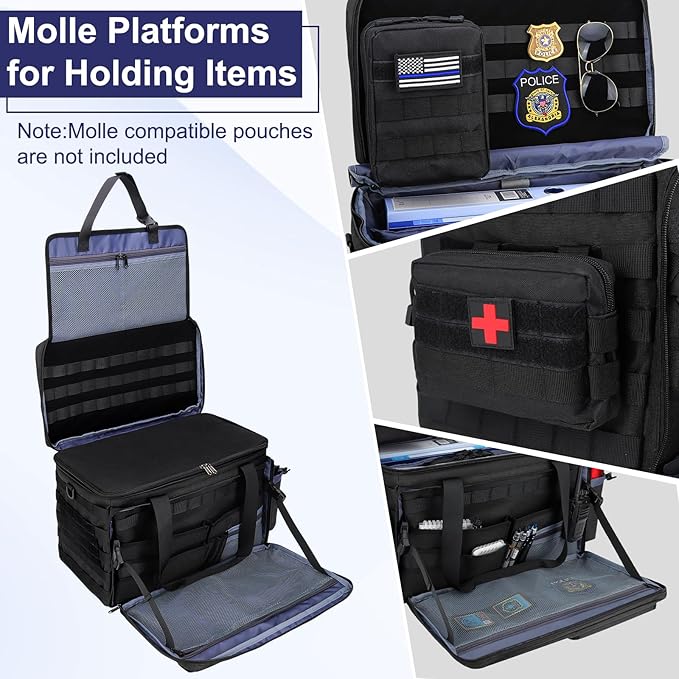 Patrol Bag Law Enforcement Police Gear Bag, Car Front Seat Organizer Tactical Officer Duty Bags, Police Car Accessories for Passenger Seat, Multiple Compartment Molle Webbing Removable Shoulder Strap