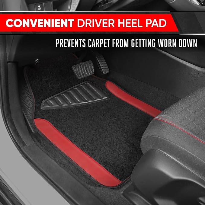 Motor Trend Waterproof Car Floor Mats Universal Fit Car Mats with Driver Heel Pad Leather Car Carpet Floor Mats for SUV Van Sedan Truck Anti-Slip Backing Carpet Mats Black and Red