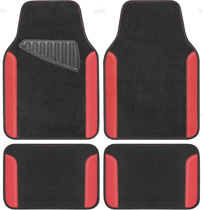 Motor Trend Waterproof Car Floor Mats Universal Fit Car Mats with Driver Heel Pad Leather Car Carpet Floor Mats for SUV Van Sedan Truck Anti-Slip Backing Carpet Mats Black and Red