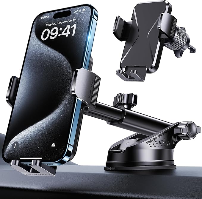 GUWEZ 360° Adjustable Car Phone Holder Universal Hands-Free Mount for iPhone & Android, 3 in 1 Windshield Air Vent Dashboard Hands-Free Car Mount for iPhone Android Smartphone