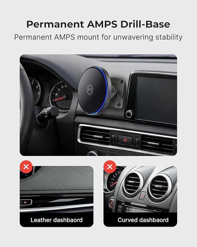 MagSwitch Qi2 Magsafe Car Mount Charger - Magnetic Cell Phone Holder with AMPS Plate Mount, 15W Fast Charger with a Built in On/Off Switch for Charging, Compatible with iPhone & Samsung