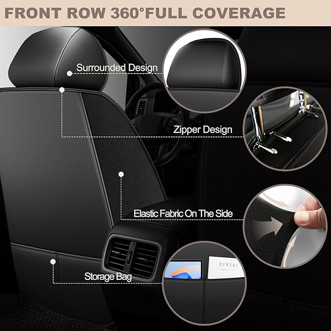TTX LIGHTING for Mazda CX-5 2013-2026 Car Seat Covers, Breathable Ice Silk & Leather Seat Protector, Cool & Anti-Sweat for Long Driving, Airbag Compatible, 2 Front Seats (Black)