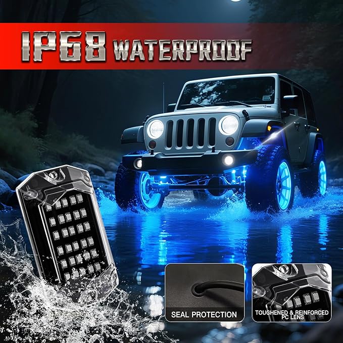 12 Pods RGB LED Rock Lights for Trucks ATV UTV Golf Cart RZR Offroad SUV Cars, Waterproof Multicolor Neon Underglow Kit with Bluetooth APP/RF Remote Control, Vehicle Accent Underbody Light 12V