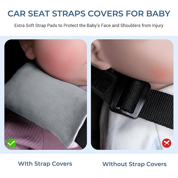 COOLBEBE Car Seat Straps Shoulder Pads for Baby Kids, Super Soft Seat Belt Covers for All Car Seats/Pushchair/Stroller/High Chair (Grey/Pink)