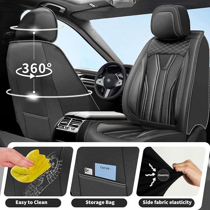 Fit Versa Car Seat Covers Compatible with Nissan Versa 2008-2025 2026 - Full Set Premium Leather， Waterproof Breathable， All-Weather Seat Cushion Protecto&Airbag Compatible （All Black