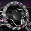 Boho Steering Wheel Cover, 15 Inch Coarse Flax Cloth Ethnic Style Anti-Slip Car Wheel Wrap, Universal Breathable Bohemian Steering Wheel Protector for Cars Vans Trucks (B)