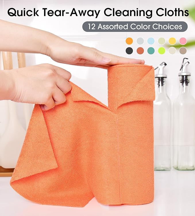 KitchLife Microfiber Cleaning Cloth Roll - Tear-Away Reusable Microfiber Paper Towels, Lint-Free, Washable, 20 Sheets for Kitchen, Car, Dishes, and Sensitive Surfaces (Coral)