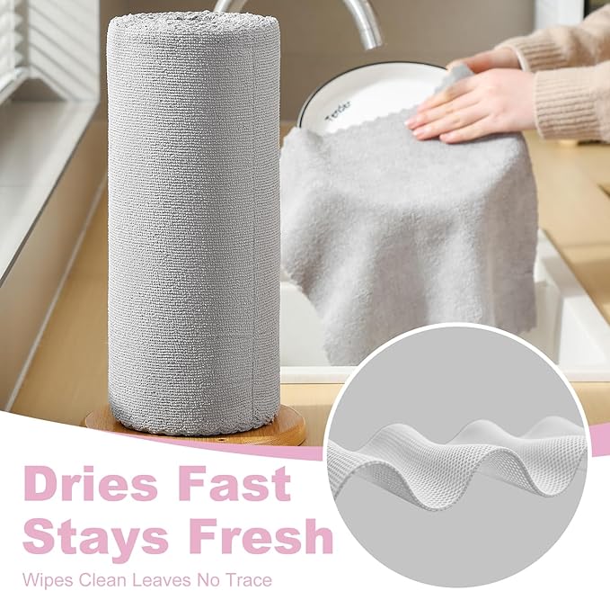 Jessy Home 2 Roll Reusable Paper Towels,100 Sheets Tear Away Microfiber Cleaning Cloth, Lint Free Cleaning Rags for Kitchen, Dishcloth,Household Cleaning Supplies