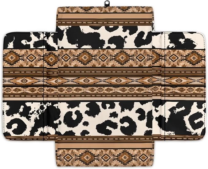 Tupalatus Aztec Car Armrest Cover Breathable Cow Print Armrest Cushion Cover Pad Waterproof for Car Center Console Replacement with Storage Bags Fit for Most Vehicle, SUV, Truck