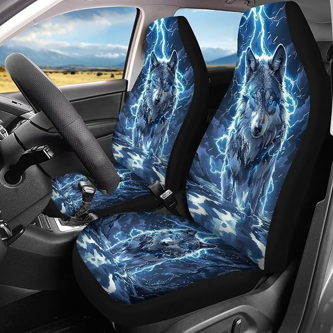 KEIAHUAN Lightning Wolf Car Seat Covers Front Back Auto Front Bucket Seat Covers Rear Split Bench Seat Cushion Pads Vehicle Seat Covers Fit Most Vehicle Truck,SUV