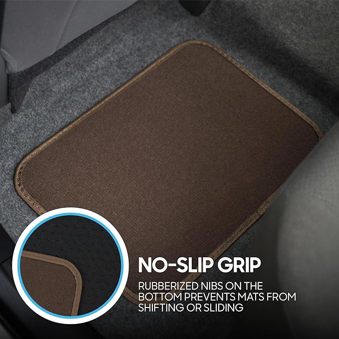 BDK MT-100-DB Classic Dark Beige Carpet Floor Mats with Vinyl Heel Pad for Car SUV Truck Van, Universal Fit Front & Rear Liner