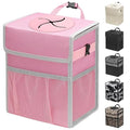 Capolo Car Trash Can with Lid, Leakproof Car Trash Bag Hanging Waterproof Automotive Garbage Can with Storage Pockets Mini Vehicle Trash Bin for Back/Front Seat(Pink,2.5 Gallon)