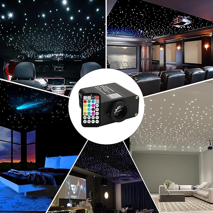 AMKI Upgraded 16W Starlight Headliner Kit Twinkle+Sound Activated 600pcs 0.03in 9.8ft Cable Fiber Optic Light APP/Remote Control for Car Home Star Ceiling Decoration