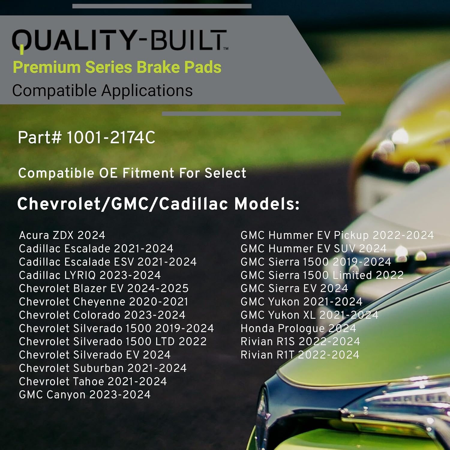Premium Ceramic Rear Brake Pads (1001-2174C) Compatible with 2019-2025 Acura/Cadillac/Chevrolet/GMC (Cheyenne/Colorado/Escalade/Hummer EV/Sierra/Silverado/Suburban/Tahoe/Yukon & More)