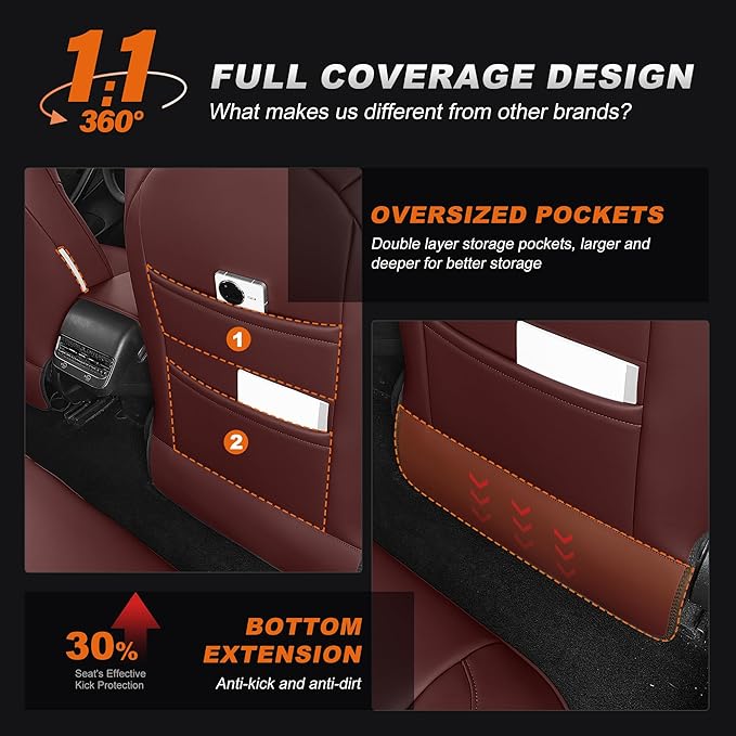 AOMSAZTO Car Seat Cover for Tesla Model 3 2017 2018 2019 2020 2021 2022 2023 Customized Faux Leather Seat Covers - Full Set Wine Red