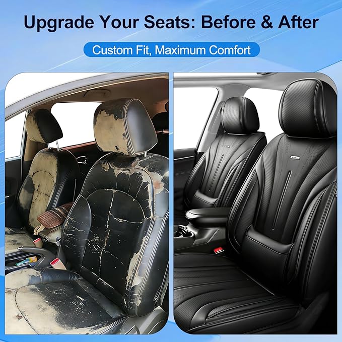 Fit Blazer Car Seat Covers (Front Pair) for Select Chevrolet/Chevy Blazer 2019-2026 - Premium Full Coverage Leather, Airbag Compatible, Waterproof & All Weather Seat Cushion Protector, Black