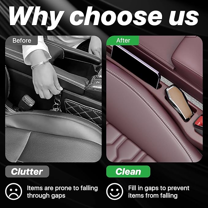 Car Seat Gap Filler Organizer, 2PCS Multifunctional Vehicle Fill Gap Blocker with Storage Slot Between Seat & Console, Anti-Drop Auto Interior Organization, Universal for SUV Truck Sedan(Red)