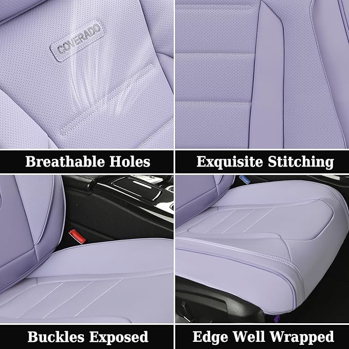 Coverado Car Seat Covers Front, Seat Covers for Cars, Waterproof 2-Pack Car Seat Cushions, Leather Carseat Seat Protectors, Universal Seat Covers Fit for Most Sedans SUV Pick-up Trucks(Purple)